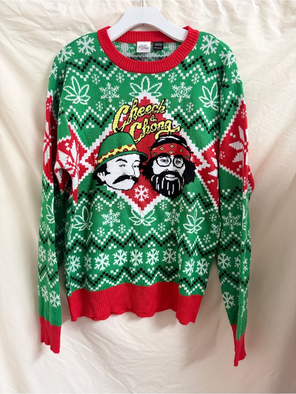 Cheech & Chong Men’s Medium Holiday Crewneck Sweater - Green & Red
